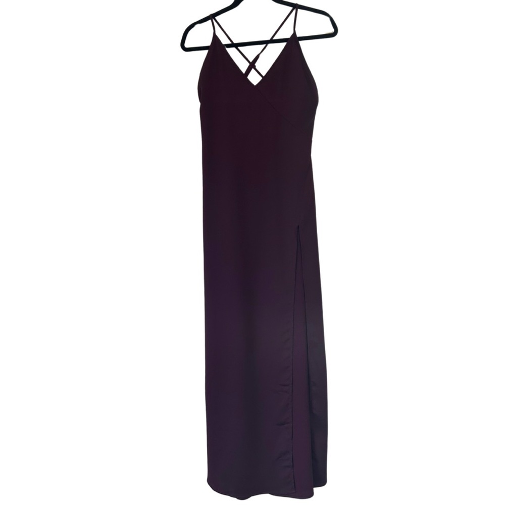 Tobi Sleeveless Maxi Dress Plum Purple Cross Back Leg Slit Women’s Small
